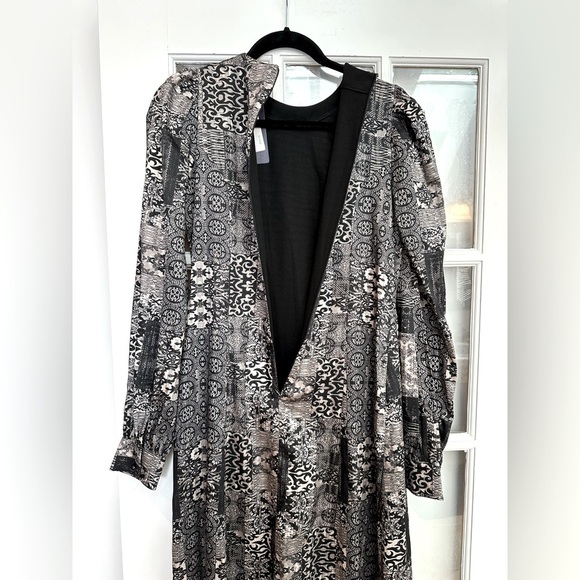 Barelli Black Grey Cream V-Neck Long Sleeve Wrap Gown Dress Size 6 Small S NWT - Picture 7 of 14